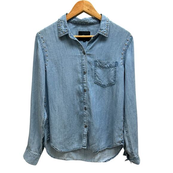Rails Studded Chambray Denim Shirt Small Button Front Western Style - Picture 1 of 7